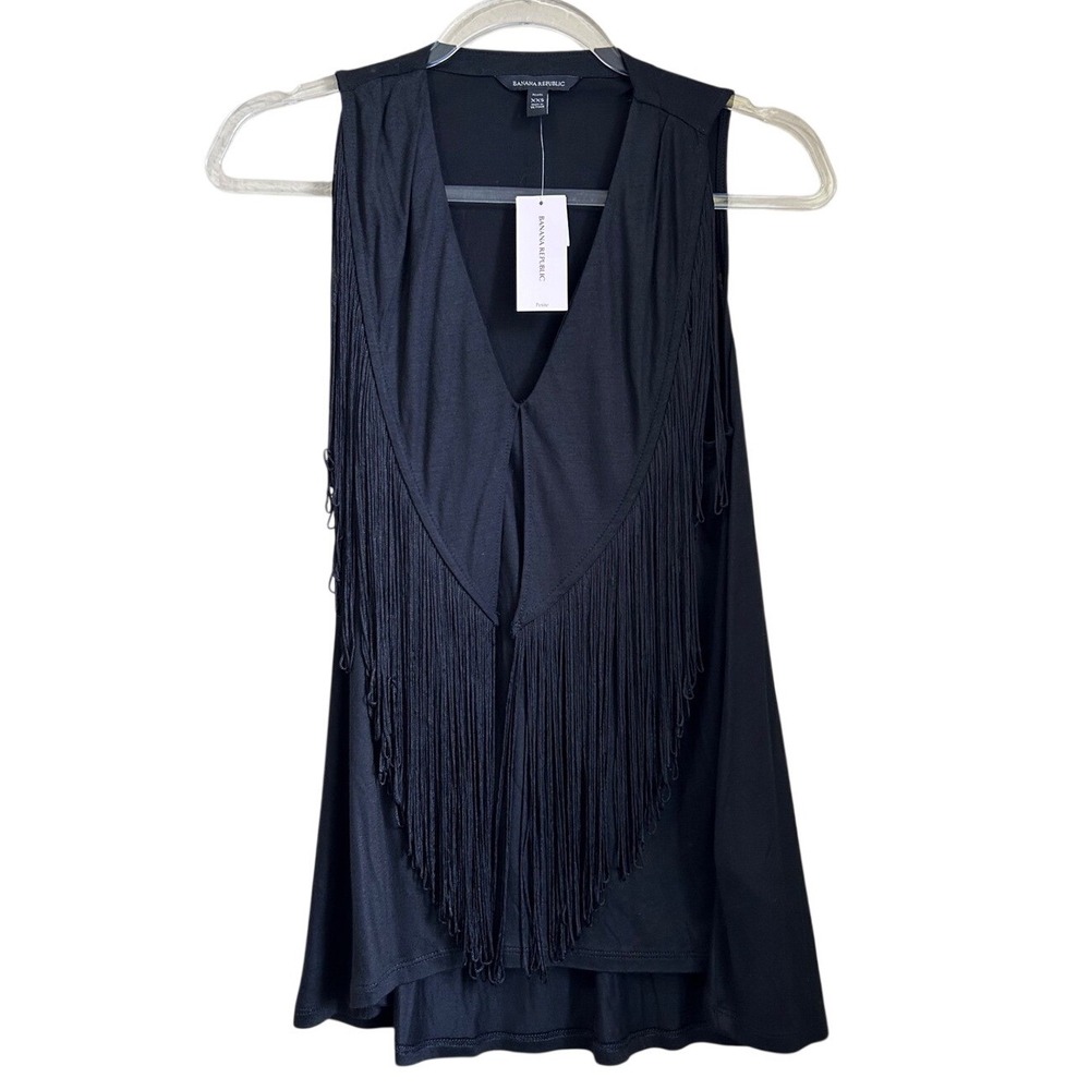 Banana Republic Black Fringe Sleeveless Top Petite XXS Cowgirl Country Rodeo pop